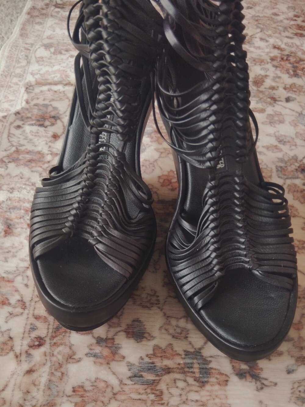ANN DEMEULEMEESTER Leather Gladiator Sandal Black size 5.5-6 (36)